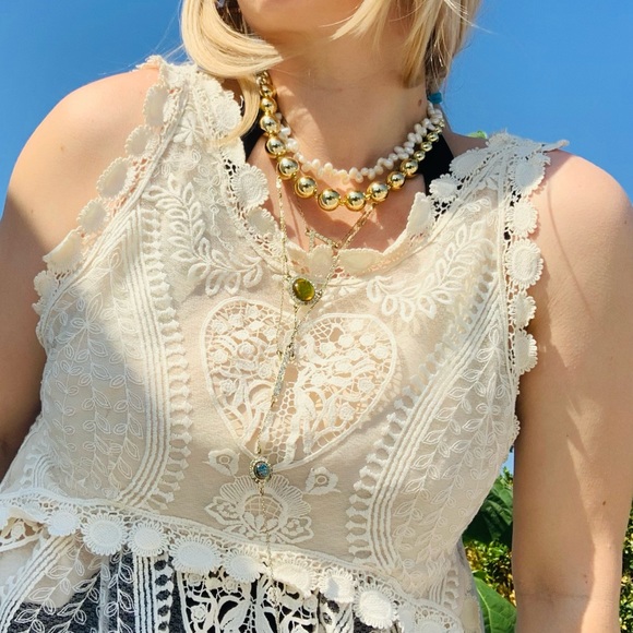 Gold Round Circle Link Chain Bead Balls Metallic Pearl Necklace - Picture 12 of 13